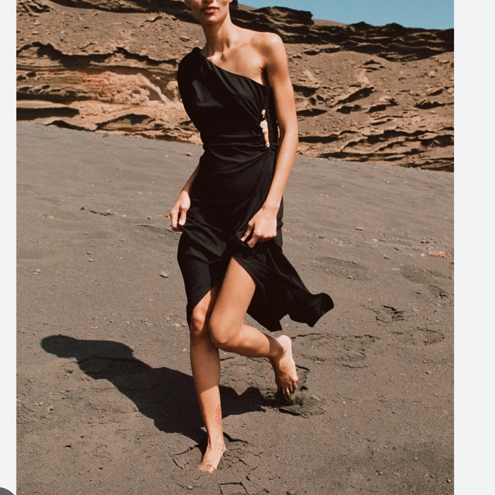 NWT✨ Zara-Elegant Black One-Shoulder Dress